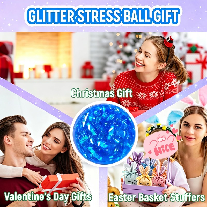 4 INCH Glitter Squishy Stress Ball, Jumbo Blue Squishy Ball