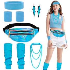 80s Outfit Women's Disco 80s 90s Accessories with Bum Bag Headband Leg Warmer Bracelets Necklace Earring 80s 90s Clothing Retro Tracksuit Carnival Fancy Dress Theme Party Costume