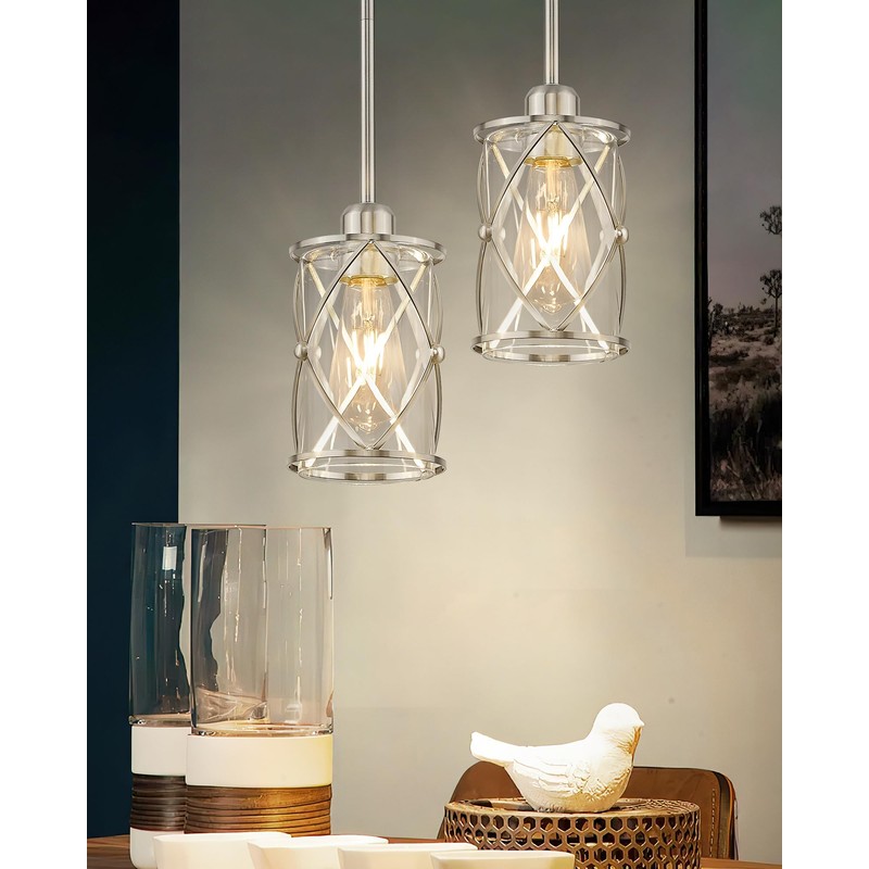 Osimir Brushed Nickel Pendant Lights Kitchen Island 2 Pack, Mini