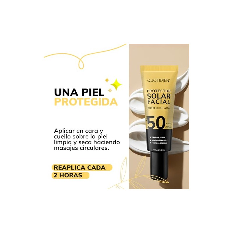 Quotidien Protector Solar Facial FPS 50 con Textura Ultra Ligera,
