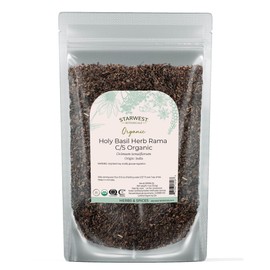 Starwest Botanicals Organic Tulsi Holy Basil - Dried Loose Leaf Herb for Tea & Cooking, Pure & Natural Ocimum Tenuiflorum (Rama), Cut & Sifted, Certified Kosher, Non-GMO - 4 oz Pouch