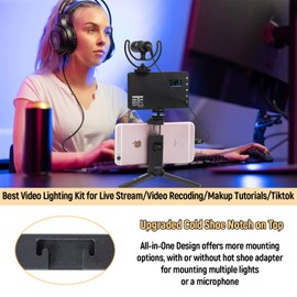 RGB LED Video Light, Portable Small LED On Camera Light with Tripod and Phone Holder, Full Color 2500-8500K Photography Lights Panel for YouTube Lighting Video Recording TikTok Vlogging