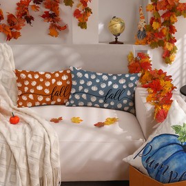 DFXSZ Fall Pillow Covers 12x20 Inch Autumn Thanksgiving Blue Pumpkins Lumbar Polyester Fall Decoration for Home Couch YZT093C12