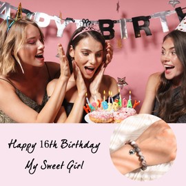 Birthday Gifts for 16 Year Old Girls, Girls Pink Zebra Bracelet Adjustable with Heart Number Charms for 16th Girls Gifts, Special Present for Age 16 for Daughter Granddaughter Sister (Gift Box Given)