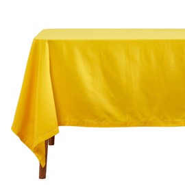 Homescapes Yellow Cotton Tablecloth 4 Seater Square 137 x 137 cm (54 x 54 Inches) Washable Hand Woven 100% Plain Cotton with Decorative Ladder Stitch Edge