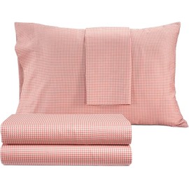 IZOD Sateen Silky 3Pc Twin Size Bed Sheet Set, Deep Pockets–fits Upto 17", Smooth & Buttery Feel, Long-Staple Soft Combed 100% Cotton Bed Sheet,Hotel Luxury Bedding Sheets & Pillowcases-Red Gingham