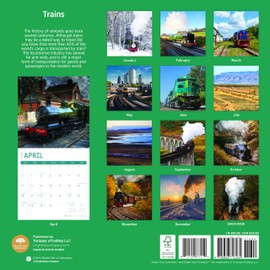 2025 Trains Monthly Wall Calendar by Bright Day, 12 x 12 Inch Steam Engine Railroad Locomotive