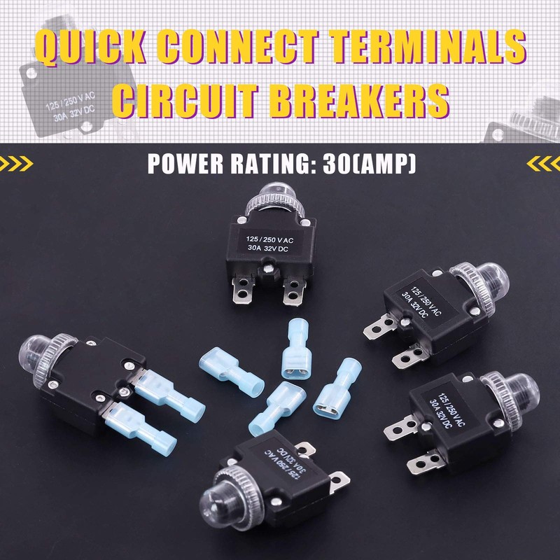Swpeet 30Pcs 30Amp Thermal Circuit Breaker with Quick Connect Terminals