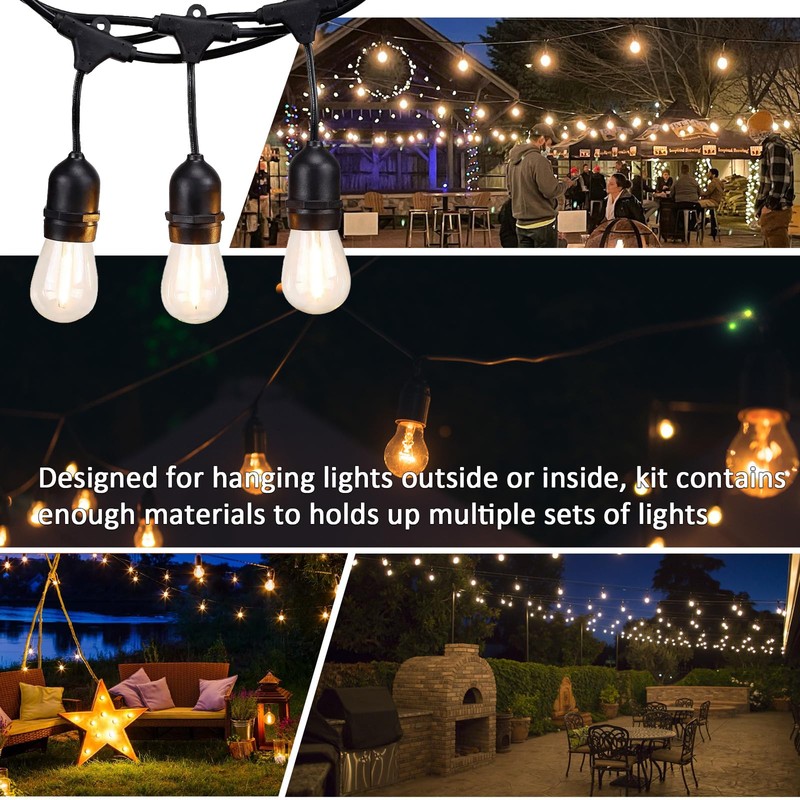 hannger String Light Hanging Kit Outdoor, Full Black Globe String