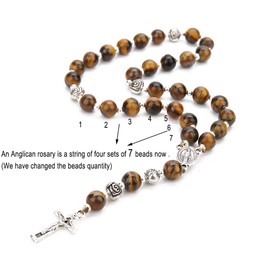 BALIBALI Handmade 8mm Anglican Prayer Beads Rosary Jade Natural Stone Rosary Beads with Pardon Crucifix Cross Custom Rosary (Silver(Tiger Eye))