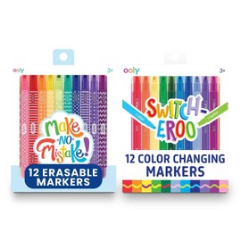 Ooly Switch-eroo Color Changing and Make No MIstakes Erasable Marker Bundle, 24 Total Double Sided Markers, 12 Color Change Markers, 12 Erasing Markers for Kids Back to School and Summer Crafts