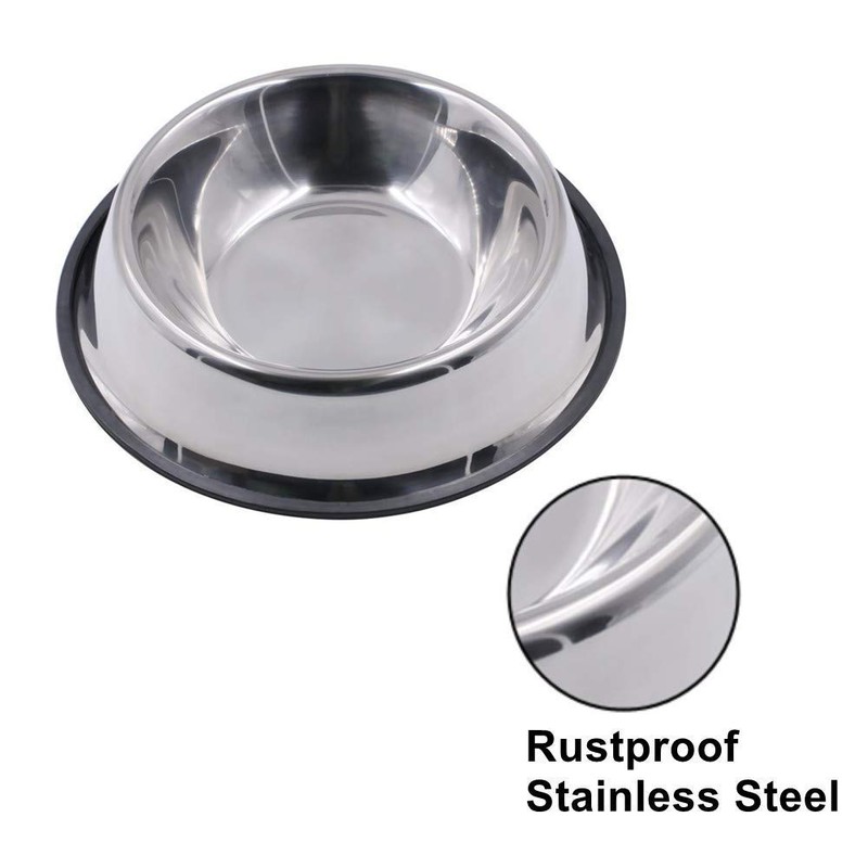 Steel Dog Bowl with Rubber Base for Small Medium and