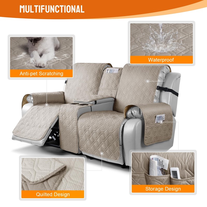 VANSOFY Loveseat Recliner Cover with Console 100% Waterproof Sofa Slipcovers