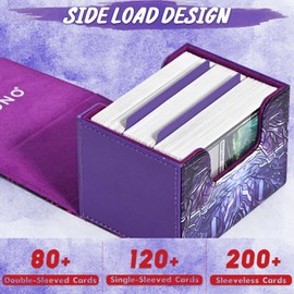 UAONO Deck Box for MTG Cards, Trading Card Storage Box for 120+ Sleeved Commander Decks, PU Leather Card Box Suitable for TCG Magic Cards with 2 Compartments (Purple, Black Lotus)