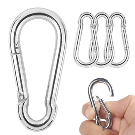 BOUMVID 4 PCS Carabiner Heavy Duty Stainless Steel 304 clips M6 Carabiner Snap Gauge Steel HookCarabine Swivel Spring Clip for Outdoor Hiking Fishing Camping (Not for Climbing)