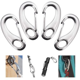4 Pack Stainless Snap Hook, 220 lbs Snap Hook Clip, 2 Inch Heavy Duty Marine Grade 304 Quick Link Clip for Attachment with Poles for Keychains Curtains, Dog Leash