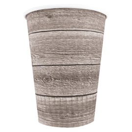 Club Pack Farm Table Barnwood Printed 12 Ounce Paper Hot/Cold Cup, Box of 96 Paper Cups.