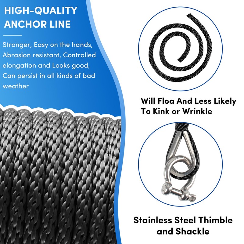 Premium Anchor Rope 100 ft x 3/8 inch, Solid Braid