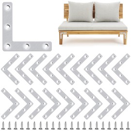 BGOBTY Flat Angle Connectors, Pack of 20, 90 Degree Flat Angle Connectors, Flat Angle Connectors with Screws, L-Shape Corner Angle, Stainless Steel Angle, Corner Connector for Wood, Cabinet, Table