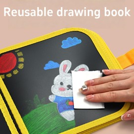 Drawing Toys,Erasable Coloring Book,Erasable Drawing Pad,Portable Coloring Book,Wipe-Clean Colouring Book,Double Boards Graffiti Blackboard,Board with 12 Colored Pencils,Colored Magic Pens
