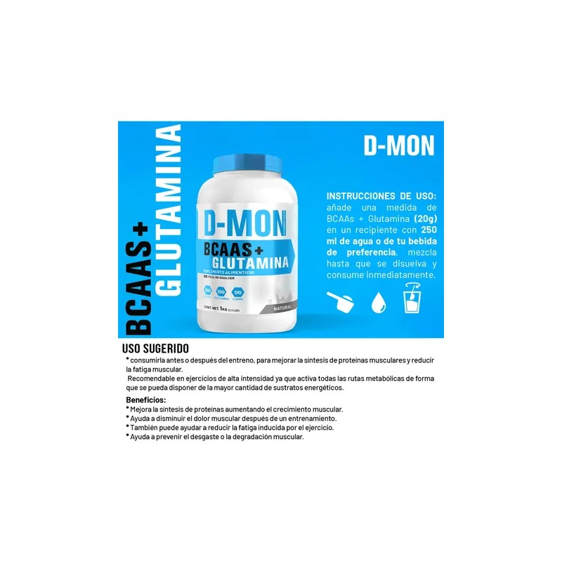 Aminoácidos Bcaas + Glutamina D-mon 1kg Varios Sabores Full