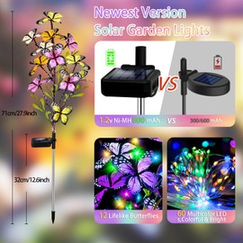 MRHEPHAESTUS Solar Garden Lights Outdoor, Waterproof 2 Pack Solar Butterfly Lights with 60 LED 12 Butterfly Colorful Lighting for Garden Yard Lawn Outdoor Decor, Gift for Mom Women Mother's Day