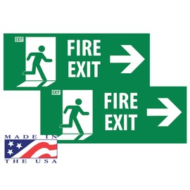 11 x 5 inch Green Fire Exit with Right Arrow Wall Self Adhesive Colorful Sticker, Office Sign Decal, Indoor & Outdoor Use, Laminated UV, Water & Weather Proof, Scratch Resistant (Set of 2)