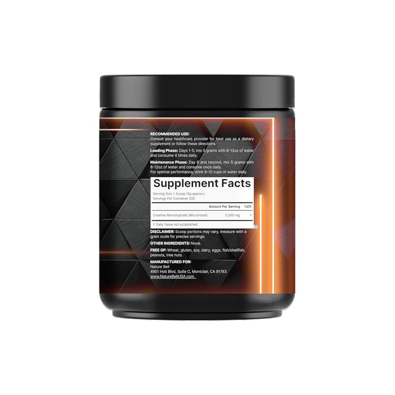 NatureBell Creatine Monohydrate Powder 1,000g, 5,000mg Per Serving, 200 Servings