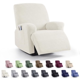 KinCam Recliner Covers, Stretch Reclining Chair Covers, Recliner Sofa Slipcovers Stripe Jacquard Recliner Couch Covers Furniture Protector Covers for Pet Kid (1 Seater, Cream)