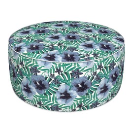 DYTXIII Inflatable Ottoman Stool D31 xH14 for Outdoor/Indoor Use, Water Repellent Patio Foot Rest with Portable Handle,Round Pouf Ottoman Suitable for Garden,Deck and Camping - Blue Salmone Tropical