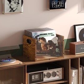 X-cosrack Acrylic Vinyl Record Storage, Wooden Record Holder Crate, Classic Cube Album Storage Box, Record Shelf Organizer with Handle Great for Storing Vinyl ​Record LP's/Albums