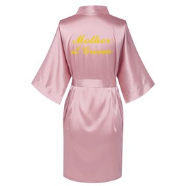 VOGUEMAX Womens Bride Bridesmaid Robes Getting Ready of Wedding Party Sleepwear Silky Kimono Robe with Gold Glitters, Mother of The Groom, Dusty Rose