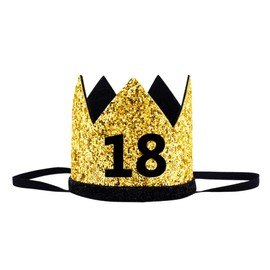 18th Birthday Crown Hat Gold Black Sequin Party Crown, Happy 18 Years Old Bday Decorations Eighteen Cap Party Outfit Gifts Photo Booth Props Supplies Ideal Him Her Men Women Party Favors Decors