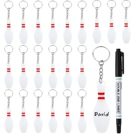 Loetere 36 Pcs Acrylic Bowling Pin Keychains Bowling Keychains Bowling Party Favors Carnival Reward Gifts Bowling Party Bag Gift Fillers Sports Souvenir with Marker for DIY Writing