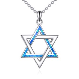 AINFQY Star of David Necklace for Women 925 Sterling Silver Star of David Hexagram Pendant Necklace Blue Opal Jewelry Gift
