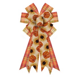 Large Fall Wreath Bows Thanksgiving Bows Pumpkin Sunflowers Plaid Burlap Bows for Wreaths, Fall Ribbon Bows Tree Topper Bows for Thanksgiving Home Indoor Outdoor Decoration Wreath Ornament Supplies
