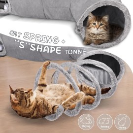 Tailtastic S-2-Way Cat Tunnel - 59x10in, Collapsible Play Tunnel, 2 Hidden Exits | Int