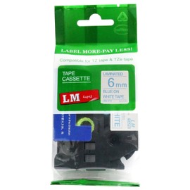 LM Tapes - Brother PT-D200 Label Printer 6mm Blue on White Compatible TZe P-touch Tape (1/4" 0.23 Laminated) for Brother Model PTD200 Label Maker