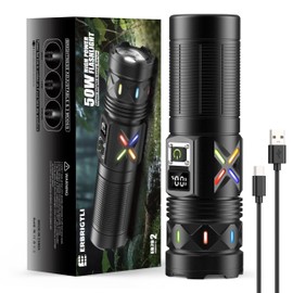 erbrigtli Flashlights High Lumens 3000 Rechargeable Long Range, Super Bright LED Flashlight Long Running 15H USB C Input & USB Output, Zoomable 3 Modes, Powerful Strong Flash Light for Hiking Camping