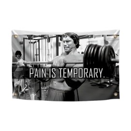 3x5 Feet Arnold Schwarzenegger Flag - Pain is Temporary Motivational Gym Flags - Inspire Your Workout with this Banner - Perfect Fitness Wall Decor for Gym - Stay Motivated with Cool Motivation Art