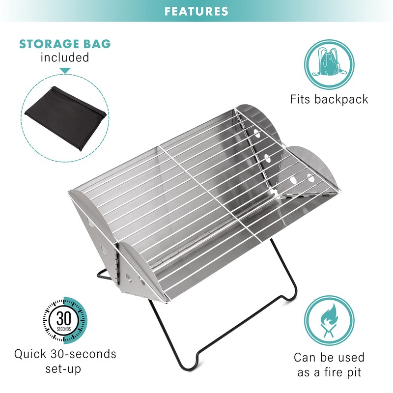 Vaygway Flatpack Portable Foldable Stainless Steel Grill and Fire Pit-