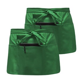 Catime 2 Pack Waist Apron, Vorbinder Apron, Waterproof, Apron Short Dustproof, Half Apron with 3 Pockets, Cooking Apron for Men and Women, Boss, Baker, Servers, Waiters, Craftsmen, Green