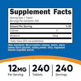 Nutricost Melatonina 12 mg, 240 tabletas - 12 mg por porción, sin OMG, sin gluten