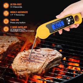 AMMZO Meat Thermometer Digital, Instant Read Food Thermometer Waterproof with Backlight for Cooking, Deep Fry, BBQ, Grill, Smoker and Roast (Yellow)