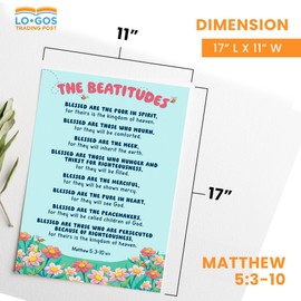 The Beatitudes Matthew 5:3-10 Bible Verse Poster for Kids - 17'' x 11'' Display - Laminated, Full-Color Illustrated Print - Educational Kids Bible Posters for Classroom, Homeschool, Sunday School