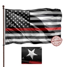 Thin Red Line Stripe American Firefighter Flag Outdoor 3x5- Sewn Stripes- UV Fading Resistant- Premium Quality Nylon- Fire Fighter American Red Striped Flag Banner- 4 Rows Stitched- 2 Brass Grommets