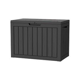 45GAL Black Outdoor Storage Deck Box with Secure Lock Hole - Weatherproof, SGS Certified UV Resistance, Suitable for Pool Toys and Patio Decor Storage, Features Sturdy Side Handles for Easy Transport