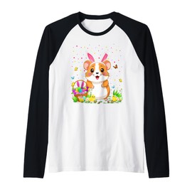 Hamster Easter Egg Hunt Bunny Ear Hamster Happy Easter Raglan Baseball Tee
