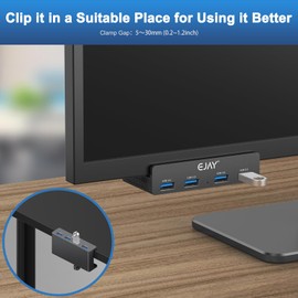 EJAY 4Ports USB3.0 HUB Alu Clamp Desktop USB3.0 Splitter for Desk/Monitors Clipping with Extra Power Supply Port,59inches Data & 39inches Power Cables-5Gbps (JK-4A-BK(5G)