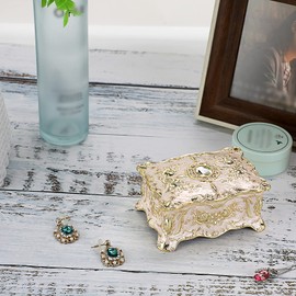 Hipiwe Vintage Jewelry Box, Small Enameled Trinket Box Organizer Rectangular Treasure Chest Box Jewelry Decorative box Keepsake Gift Box Case for Women,3.7x 2.7x 2 inch